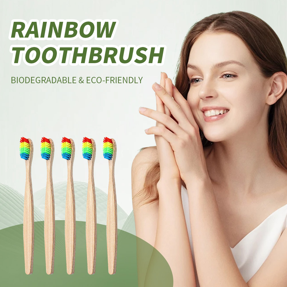 Bamboo Toothbrush - 10 упаковок радужных бамбуковых зубных щеток,